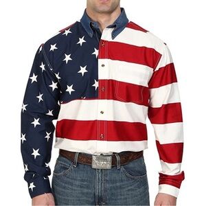 Roper flag stars & stripes red white & blue button down western shirt 2XL